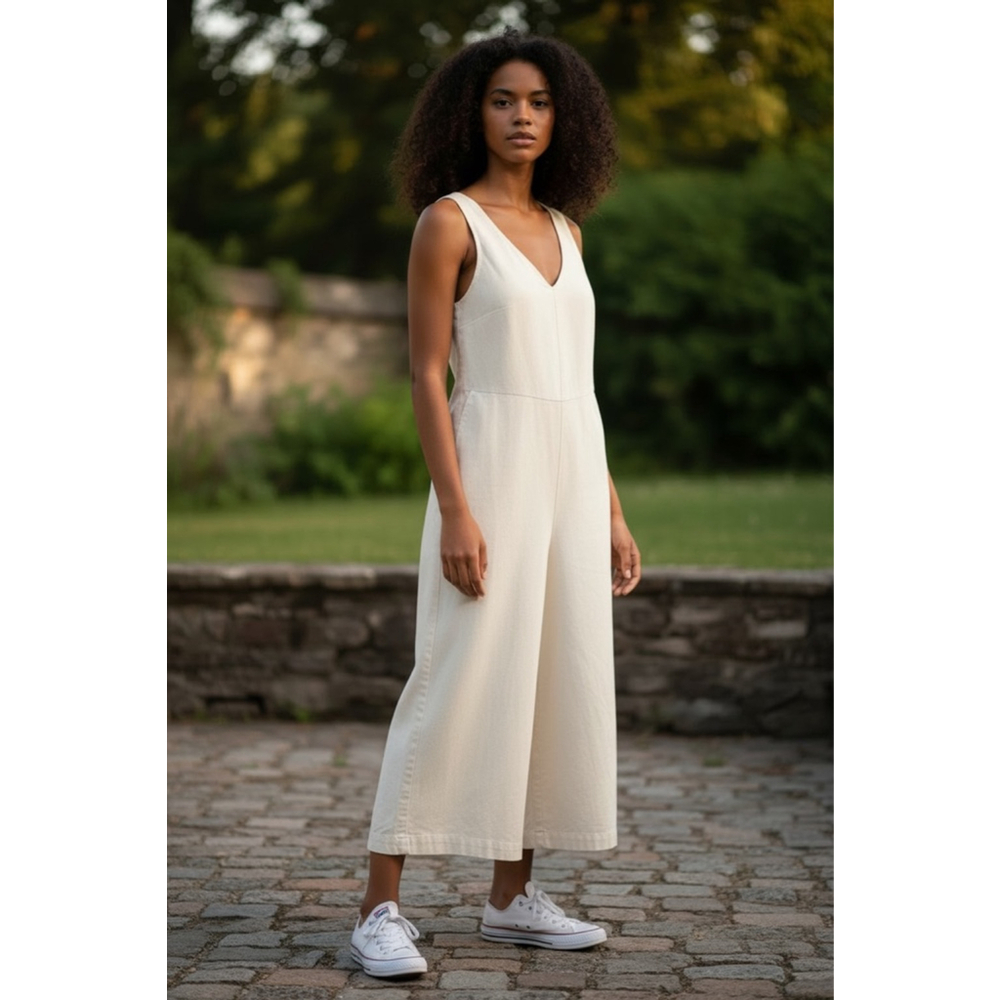 Banana Republic Beige Crop Jumpsuit - Size 6 - Picture 1 of 7